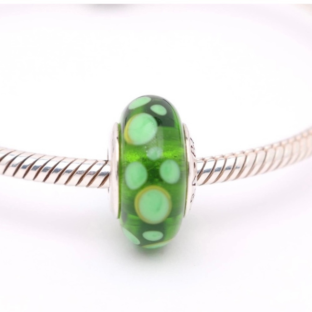 PANDORA Green Polka dots Bubbles Murano Glass Charm- EUC